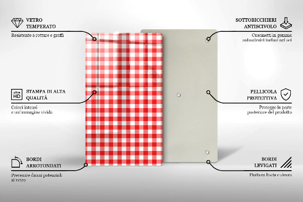 Tábua de cozinha com estampa xadrez vermelho e branco