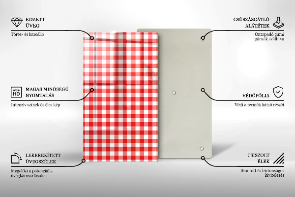 Tábua de cozinha com estampa xadrez vermelho e branco