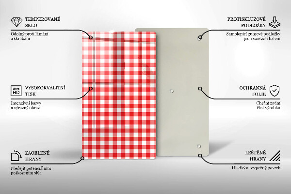 Tábua de cozinha com estampa xadrez vermelho e branco