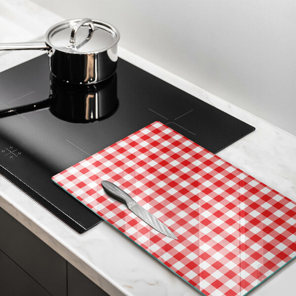 Tábua de cozinha com estampa xadrez vermelho e branco