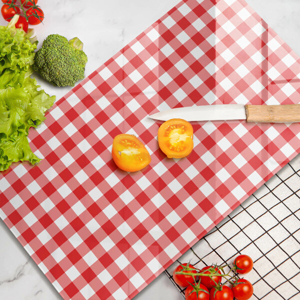 Tábua de cozinha com estampa xadrez vermelho e branco