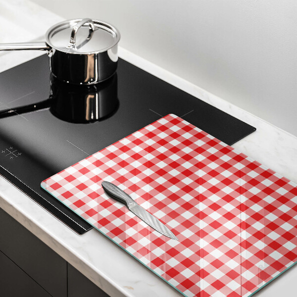 Tábua de cozinha com estampa xadrez vermelho e branco