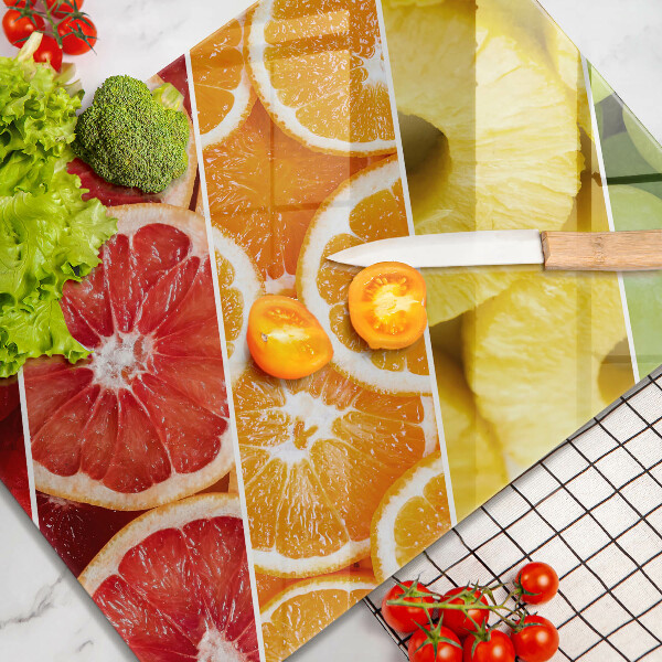 Tábua de cortar alimentos com estampa de frutas coloridas