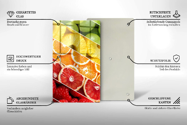 Tábua de cortar alimentos com estampa de frutas coloridas