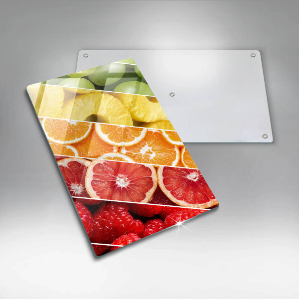 Tábua de cortar alimentos com estampa de frutas coloridas
