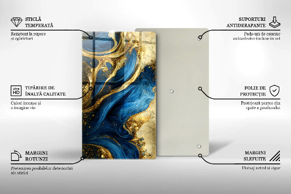 Tábua corte Mármore azul e dourado