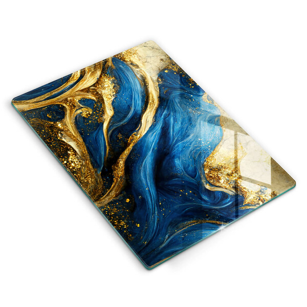 Tábua de corte de mármore azul e dourado