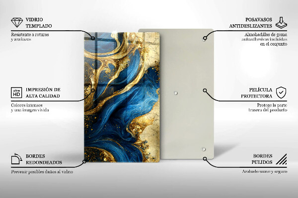 Tábua de corte de mármore azul e dourado
