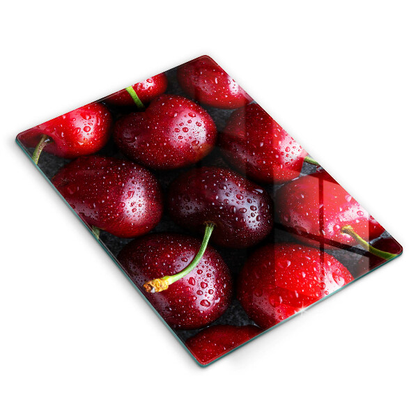 Tábua de vidro com estampa de close-up de cerejas