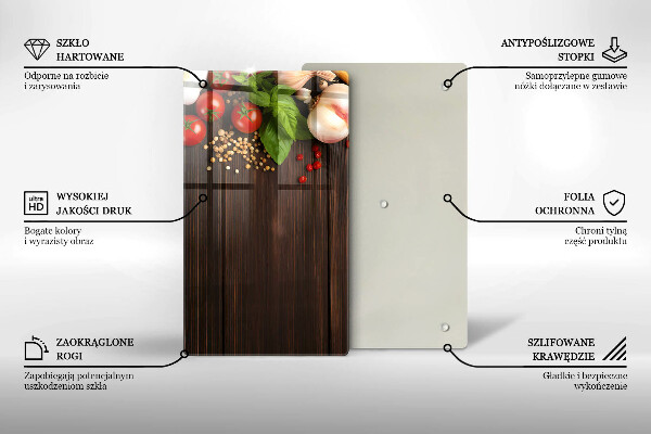 Tábua de corte de vidro decorada com vegetais