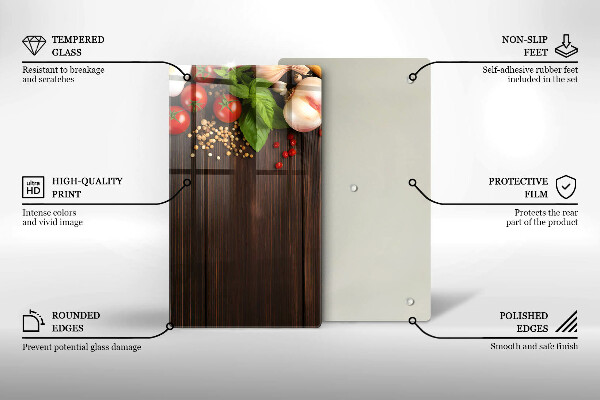 Tábua de corte de vidro decorada com vegetais
