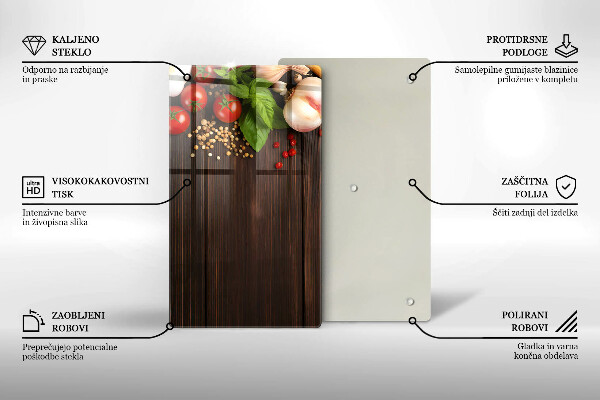 Tábua de corte de vidro decorada com vegetais