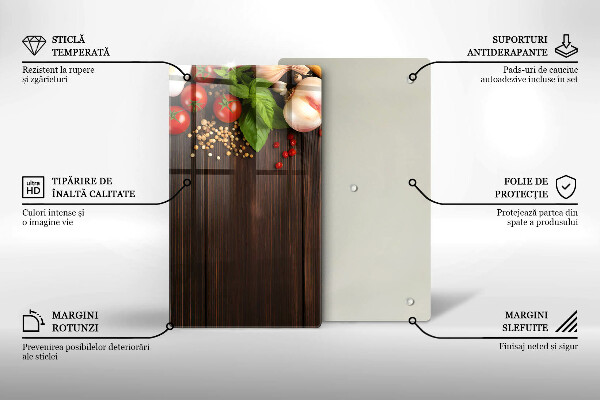 Tábua de corte de vidro decorada com vegetais