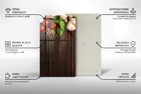 Tábua de corte de vidro decorada com vegetais