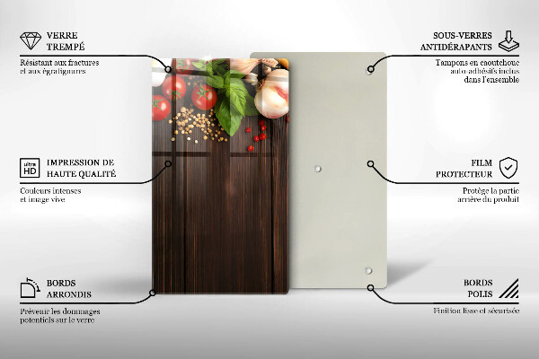 Tábua de corte de vidro decorada com vegetais