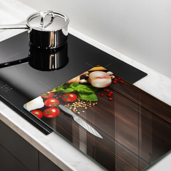 Tábua de corte de vidro Vegetais na mesa