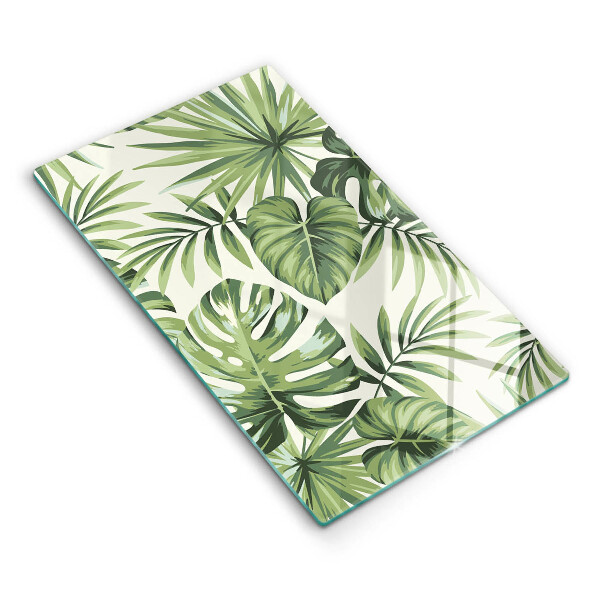 Tábua de vidro com ilustração de folhas de monstera