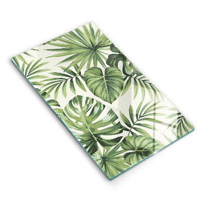 Tábua de vidro com ilustração de folhas de monstera
