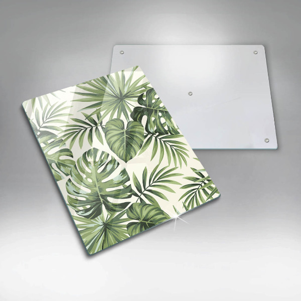 Tábua de vidro com ilustração de folhas de monstera