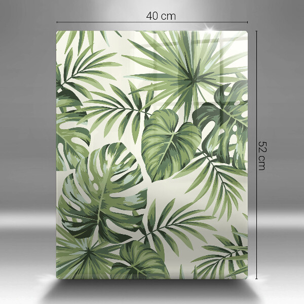 Tábua de vidro com ilustração de folhas de monstera