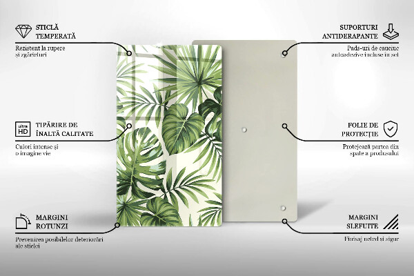 Tábua de vidro com ilustração de folhas de monstera
