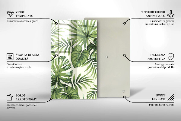 Tábua de vidro com ilustração de folhas de monstera