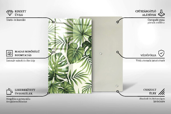 Tábua de vidro com ilustração de folhas de monstera