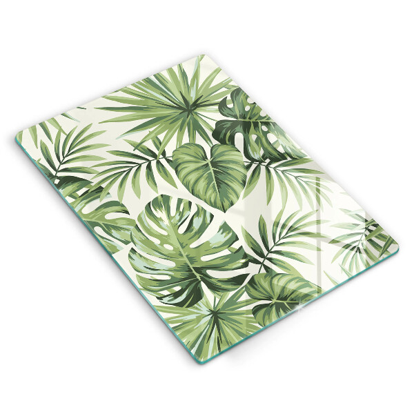 Tábua de vidro com ilustração de folhas de monstera