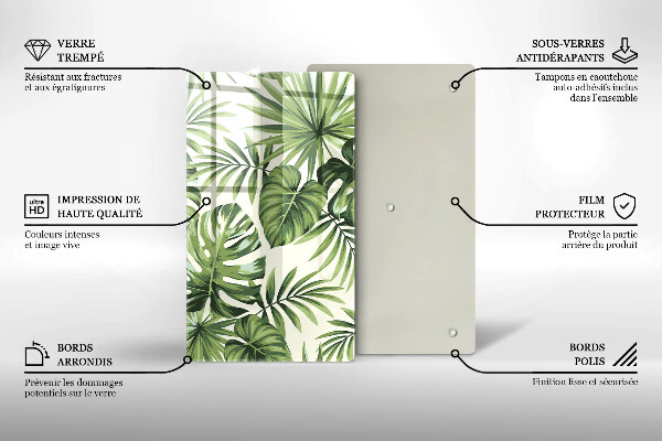 Tábua de vidro com ilustração de folhas de monstera