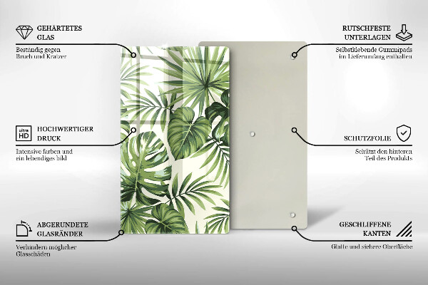 Tábua de vidro com ilustração de folhas de monstera
