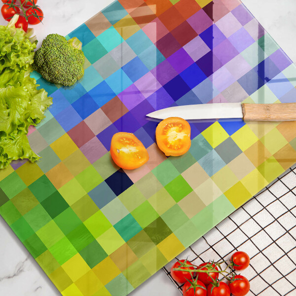 Tábua para cozinha com estampa de quadrados de pixels coloridos