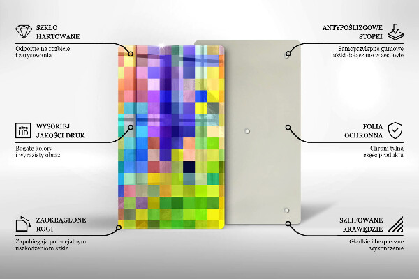 Tábua para cozinha com estampa de quadrados de pixels coloridos