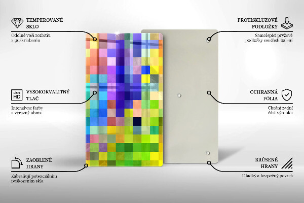 Tábua para cozinha com estampa de quadrados de pixels coloridos