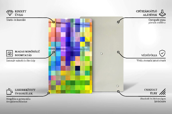 Tábua para cozinha com estampa de quadrados de pixels coloridos