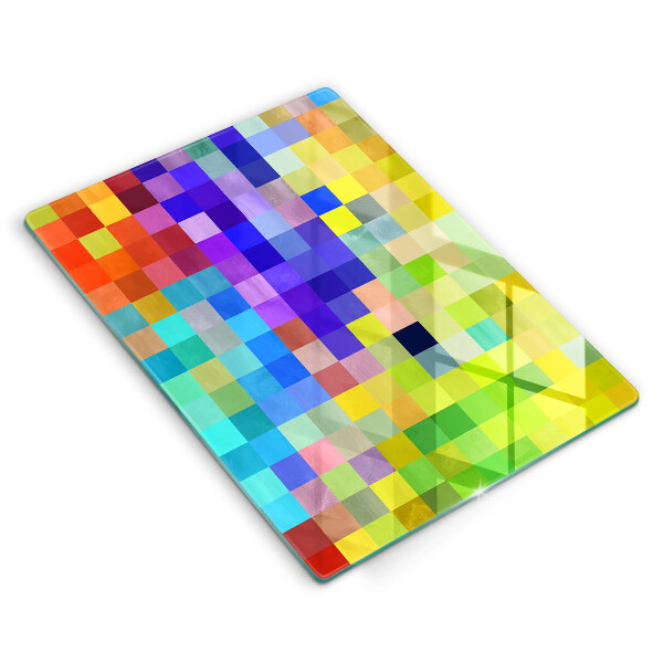 Tábua para cozinha com estampa de quadrados de pixels coloridos