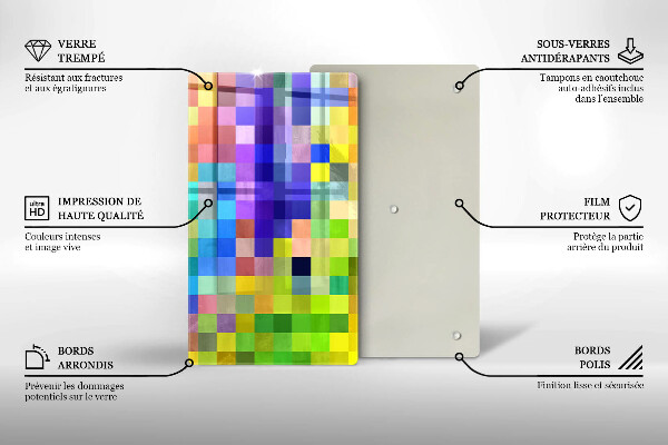Tábua para cozinha com estampa de quadrados de pixels coloridos