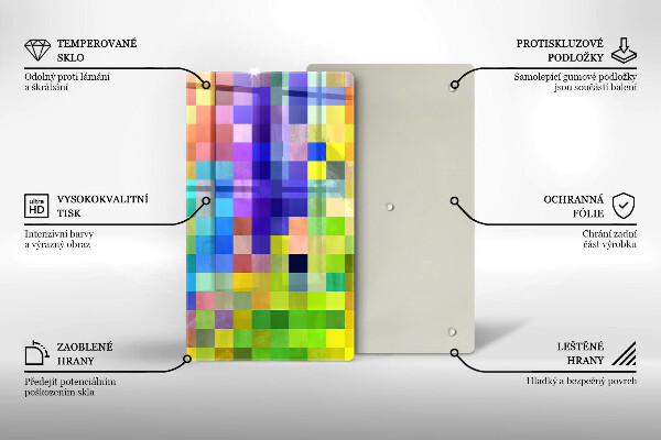 Tábua para cozinha com estampa de quadrados de pixels coloridos