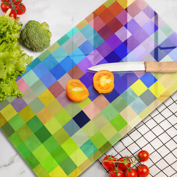 Tábua para cozinha com estampa de quadrados de pixels coloridos