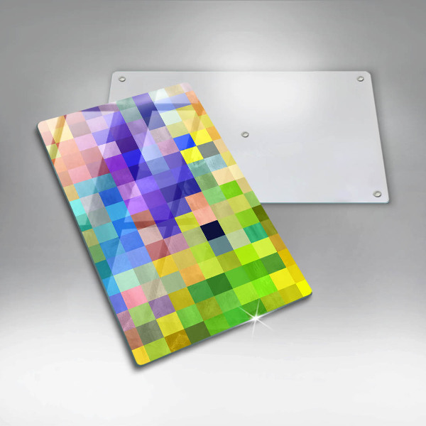 Tábua para cozinha com estampa de quadrados de pixels coloridos
