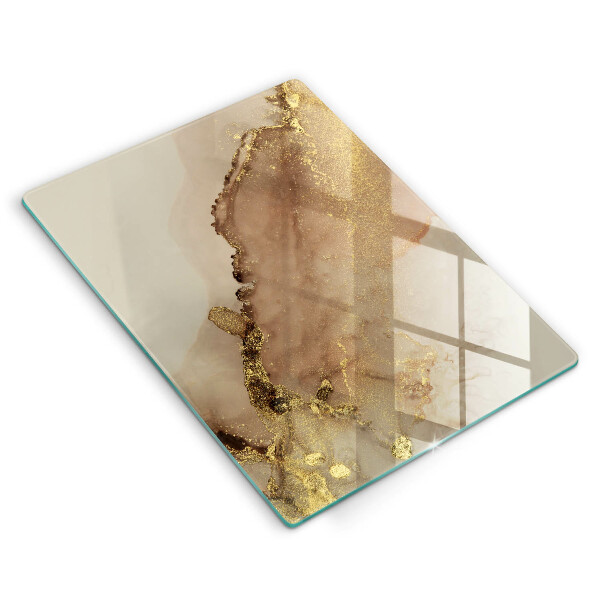 Tábua de vidro com estampa abstrata dourada