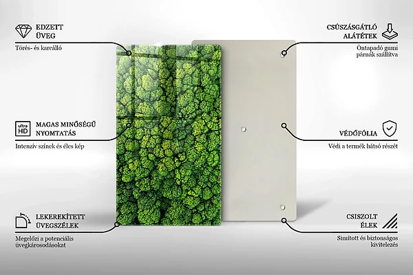 Tábua de corte de vidro com estampa de planta e musgo