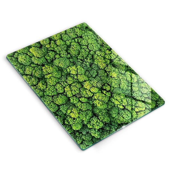 Tábua de corte de vidro com estampa de planta e musgo
