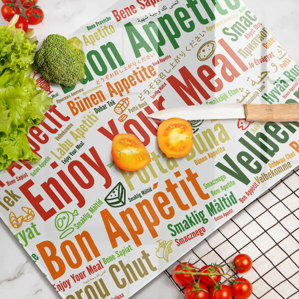 Tábua de cortar de vidro Bon appetit legendas idiomas