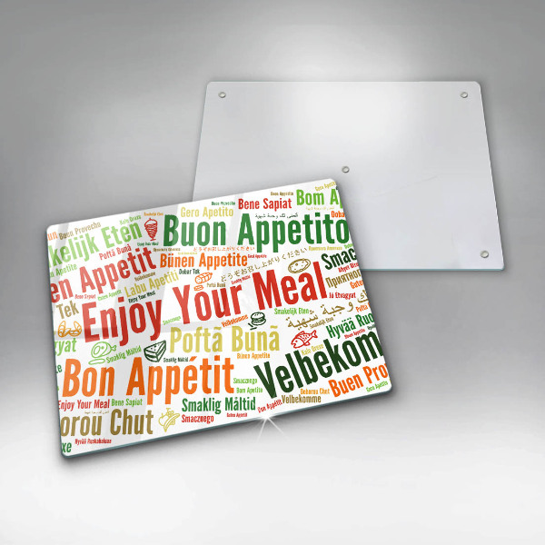 Tábua de cortar de vidro Bon appetit legendas idiomas
