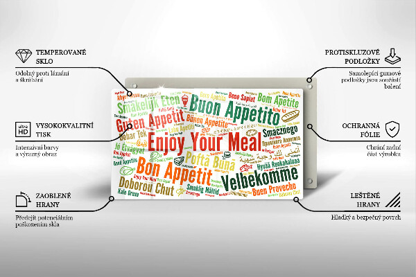 Tábua de cortar de vidro Bon appetit legendas idiomas