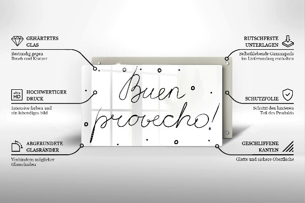 Tábua de corte A inscrição Buen provecho!
