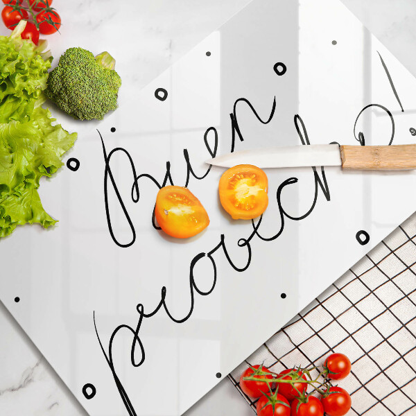 Tábua de corte A inscrição Buen provecho!