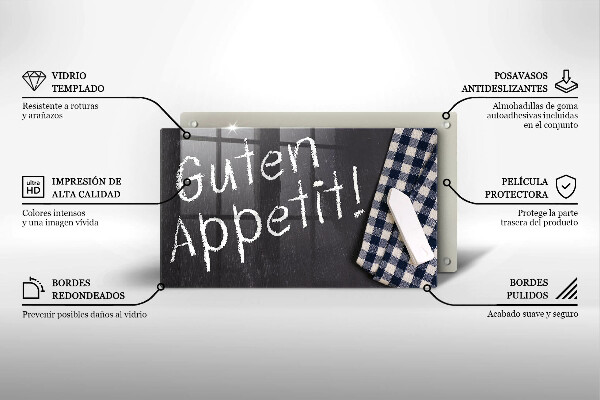 Tábua de cortar alimentos A inscrição Guten Appetit!