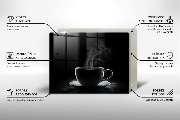 Tábua para corte Uma xícara de café quente