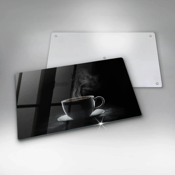 Tábua para corte Uma xícara de café quente